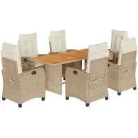 vidaXL 7-delige Tuinset met kussens poly rattan beige