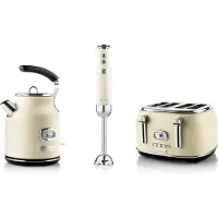 WESTINGHOUSE Retro ontbijtset, broodrooster met 4 groeven, elektrische waterkoker, staafmixer, Keukenmachine, Wit