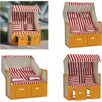 vidaXL Strandstoel met kussens poly rattan en hout rood en wit - Strandstoel - Strandstoelen - Strandkorb - Zitstoel