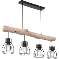 Globo Landelijke hanglamp Mina zwart met hout 4-lichts