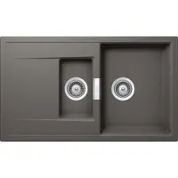 Schock Cristadur spoelbak MONO D-150 in SILVERSTONE, met excenteraansluiting en houten snijplank