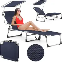 Outtec Ligstoel met Verstelbaar Zonnescherm - Verstelbare Rugleuning - tot 120 kg - Ligbed - Tuinstoel - Campingstoel - Strandstoel - Lounger