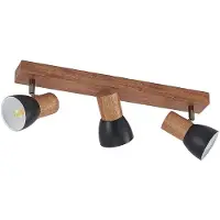 LINDBY plafondspot Tonja, 3-lamps, 55 cm, hout, staal dimbaar, hout licht, Woon-/ Eetkamer, metaal, Modern, buitenspot