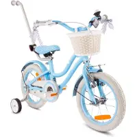 Sun baby Heart Bike Fiets voor een meisje van 3 tot 5 jaar, 14 inch Silver Moon - Blauw, Wit Goud, met duwstang, mand, bel