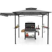 Costway Grillpaviljoen, waterdicht, met zijschermen, dubbel dak, zijplanken, haken en flessenopener, 318x153x250 cm