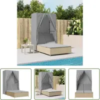The Living Store Tuinset - Ligbed - Ligbed tweepersoons met dak en gordijn poly rattan beige - Lounge Set - Buitendrank - Relaxstoel