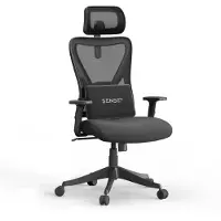 Sense7 Ergonomische bureaustoel, draaistoel voor kantoor, verstelbare hoogte met hoofdsteun en armleuningen, geschikt tot 130 kg, mesh, zwart