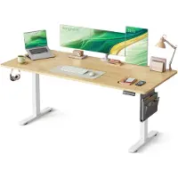 Songmics Elektrisch in Hoogte Verstelbaar Bureau - Stijlvol, Stil & Ergonomisch, licht eiken + wit / 80T x 180B x (72-120)H cm