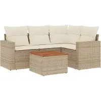 vidaXL 5-delige Loungeset met kussens poly rattan beige