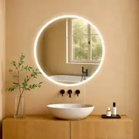 CLP Laconia Badkamerspiegel - met verlichting - met verwarming - rond - anti-condens wandspiegel - LED dimbaar - 3 Lichtmodi - helder/glas