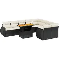 vidaXL 10-delige Loungeset met kussens poly rattan zwart