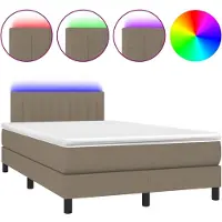DKD Home Decor Boxspring met matras en LED stof taupe 120x190 cm