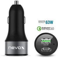 Nevox PD autolader, 63W, USB-C/USB, QC 3.0, zwart
