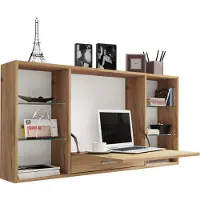 VCM Teala bureau bureau voor wandmontage, 6 vakken en 1 ladeHoning eiken decor.