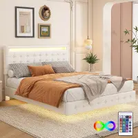 Merax Tweepersoonsbed 140x200 cm - LED-verlichting - 24-toets afstandsbediening - verstelbare hoofdeinde - wit - zonder matras