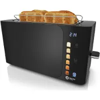 Balter Toaster, 4 sleuven, roestvrij staal, lange broodrooster met broodjesaccessoire, 1500W, LCD-display, ontdooifunctie/opwarmfunctie, kruimellade, zwart