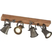 LINDBY plafondspot Grandesa, 35 cm, 4-lamps, hout, metaal dimbaar, hout donker, Woon-/ Eetkamer, Hout, Vintage, halogeen spot