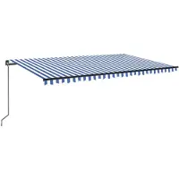Syfax Luifel handmatig uittrekbaar met LED 500x300 cm blauw en wit