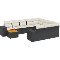 vidaXL 11-delige tuinmeubelset met kussens, zwart, polyrotan