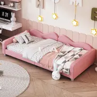 STILVORA Kinderbed 90x200, slaapbank met rugleuning, dagbed als gastbed, multifunctioneel jeugdbed met armleuningen, inclusief matras, roze