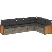 vidaXL 7-delige Loungeset met kussens poly rattan grijs