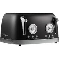 Kitchenbrothers Retro Broodrooster - Toaster - 6 Warmteniveaus - 4 Extra Brede Sleuven - 815W - Zwart