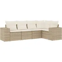 vidaXL 5-delige tuinmeubelset met kussens, beige, van polyrotan