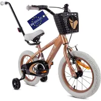 Sun baby Verdant Bike Kinderfiets voor jongens van 3 tot 5 jaar, 14 inch Cappuccino, leeftijd 3 tot 6 jaar, met zijwieltjes, duwstang, handremm