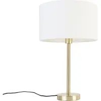 QAZQA Klassieke tafellamp messing met kap wit 35 cm - Simplo