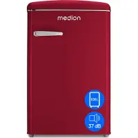 Medion Retro Kühl-Gefrierkombination (95L Kühlschrank, 13L 4 Sterne Gefrierfach, 108 Liter Nutzinhalt, LED Innenbeleuchtung, Stufenlose Temperaturregelung, MD 37790) rot