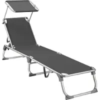 Songmics Ligstoel met zonnekap, Rook grijs / 55 X 193 X 31 cm / Aluminium, synthetische vezelstof