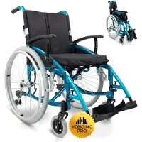Mobiclinic Rolstoel, opvouwbaar, aluminium, lichtgewicht, handmatig, met remmen, inklapbare en gedeelde rugleuning. Blauwe inklapbare rolstoel, model Venecia, van