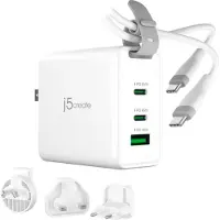 J5CREATE - 65W GaN USB-C 3-Port Travel Charger w/ Interchangeable Plugs