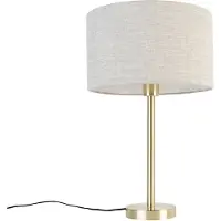 QAZQA Klassieke tafellamp messing met kap lichtgrijs 35 cm - Simplo