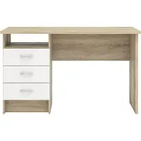 Ebuy24 Fula bureau 3 lades eiken structuur decor en wit.