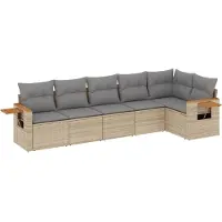 vidaXL 6-delige Loungeset met kussens poly rattan beige