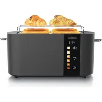 Arendo Toaster LEVEL TOUCH, dubbele lange gleuven voor 4 boterhammen, 1500 W, touchscreen met 6 toastinstellingen en timer, broodroosteraccessoire, roestvrijstalen broodrooster, coolgrijs