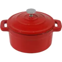 Contacto Mini-cocotte, van gietijzer, geschikt voor inductiekookplaten, binnenkant crèmekleurig, buitenkant kleurrijk geëmailleerd, met deksel voorzien van een roestvrijstalen knop