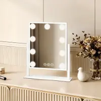 Emke Kosmetische spiegel met LED-verlichting, 36x30,5 cm. Make-upspiegel met 7x vergroting, 3 lichtkleuren, dimbaar, 360° draaibaar, wit