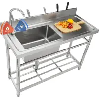 Vevor RVS-wastafel, losstaande enkele spoelbakset voor professionele keukens met werkblad, 50 x 33 x 22 cm. Enkele spoelbak met kraan, geschikt voor garage, restaurant, wasserij