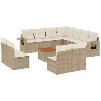 vidaXL 12-delige Loungeset met kussens poly rattan beige