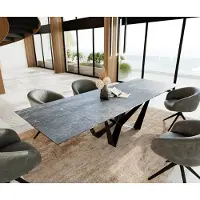 DELIFE Eetkamertafel Edge 200-300x100 keramiek LaminamNero Greco grijs spider vlak staal zwart uitschuifbaar