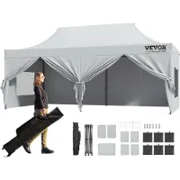 Vevor Pavilion 304,8 x 609,6 x 320 cm Tuintent 500D PU Zilveren Stof Opvouwbare Paviljoen Hoogte Verstelbaar Inclusief Opbergtas Partytent 12-16 Personen Pop-up Tent Tuinpaviljoen voor Kampeertrip