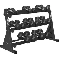 Tunturi Platinum Hexa Rubber Dumbbell Sets incl Dumbbell rek - (8 sets - 2.5 t/m 20kg) - Zwart
