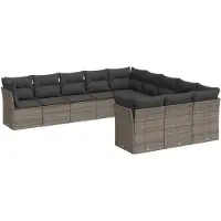 vidaXL 11-delige Loungeset met kussens poly rattan grijs