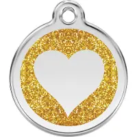 Red Dingo Heart Gold glitter hondenpenning large/groot dia. 3,8 cm