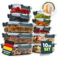 Uandu Glazen Vershoudbakjes – Meal Prep Bakjes – Luchtdicht & BPA-vrij – Magnetron Bakjes met Deksel - Diepvriesbakjes – 10 Stuks - 1L / 370ml – Glas
