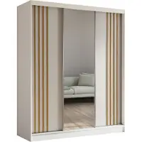 MargaretHadas24 180 cm hoge garderobekast Neli met lamellen en spiegel, inclusief 3 schuifdeuren. Schuifdeurkasten (kleur: wit, wit, lamellen in de kleur Artisan)