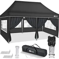 Tillvex Pavillon 3x6m - mit 6 Seitenwänden Anthrazit wasserdicht | Pop-Up Faltpavillon höhenverstellbar | Gartenzelt UV Schutz 50+ | Partyzelt mit Tasche für Garten