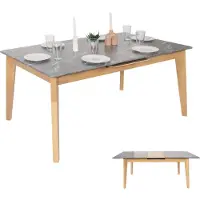 Mendler Eetkamertafel -M57, eettafel, massief hout laminaat melamine 160-200x90cm, uitschuifbaar marmer/steen look, lichtgekleurde poten